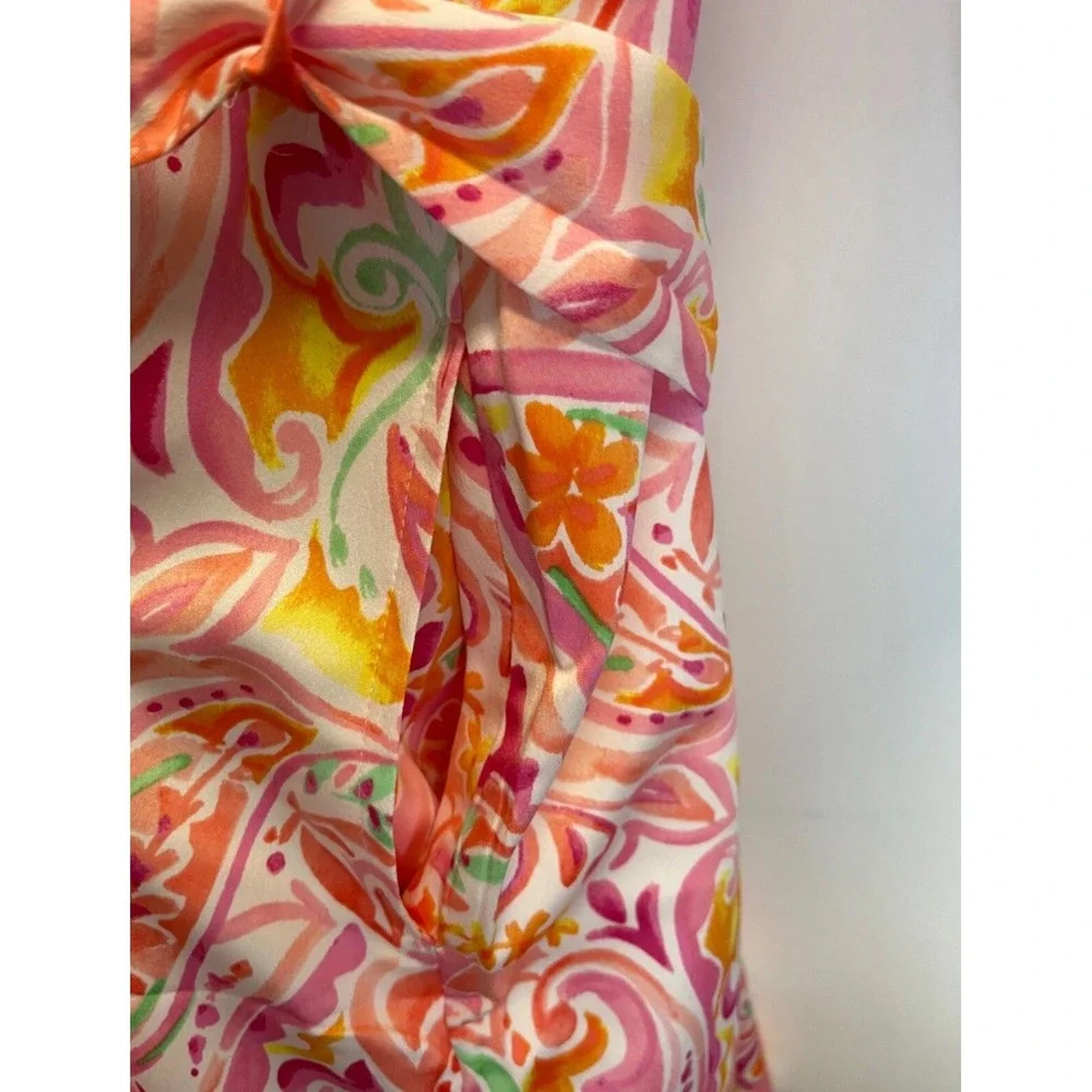 Lauren Ralph Lauren Women's Size L Satin Paisley Print‎ Robe Pink Belted Pockets